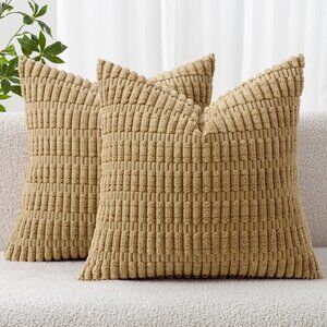 Set of 2 Khaki Corduroy 16" Throw Pillows with Inserts